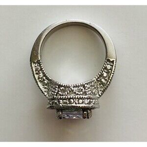 Sparkling Cocktail Dinner Ring Size 7 Silver Tone White Rhinestones